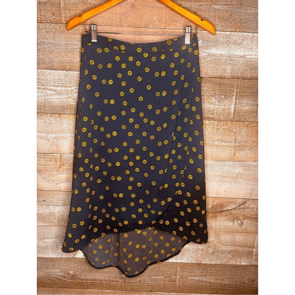 J Crew navy yellow daisy Midi high low Skirt